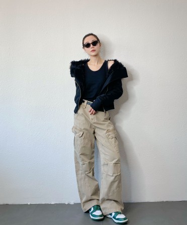 Beige Washed Cargo Pants #250113